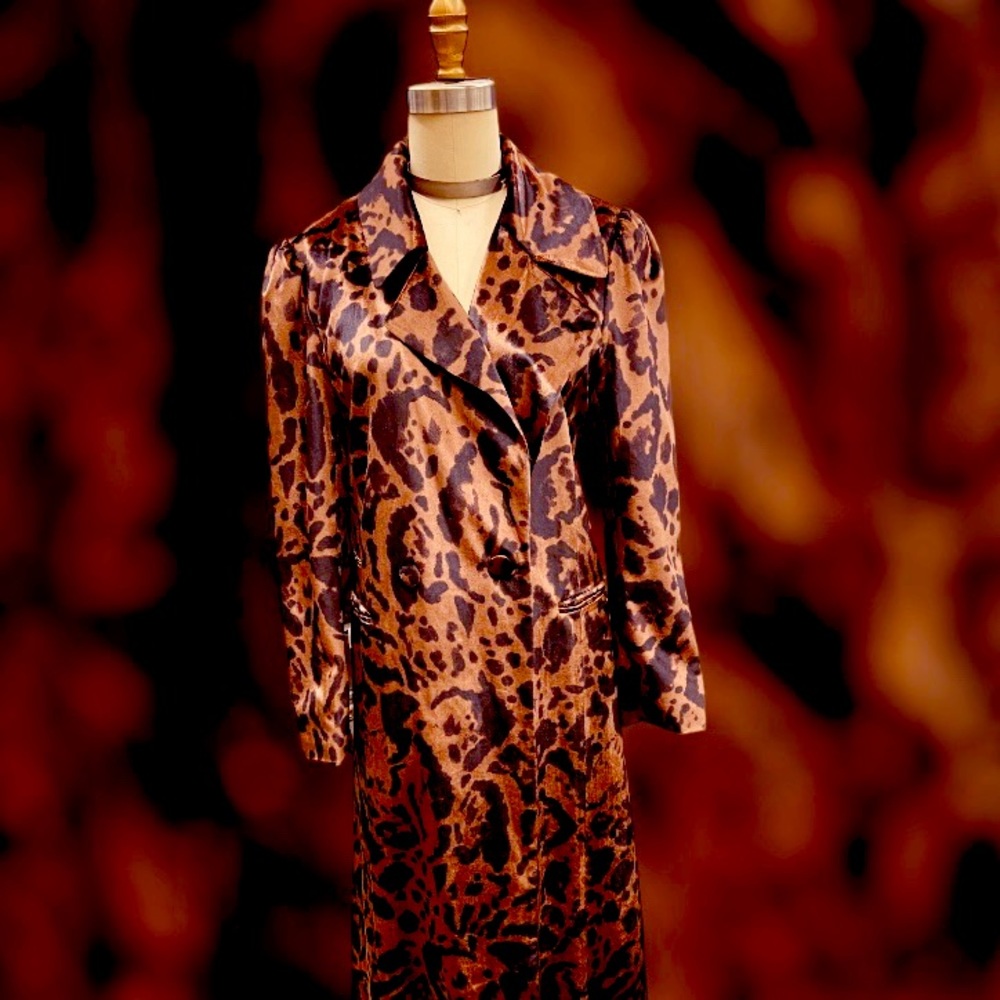 Long Leopard Trench Coat in a soft velvety faux